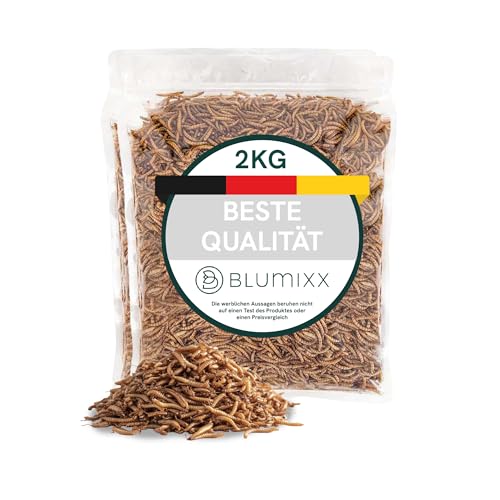 Mehlwürmer getrocknet für Reptilien 2kg - Premium-Qualität, Nahrhaftes Futter, Sicher & Natürlich, Perfekt für eine Vielzahl von Reptilien, wiederverschließbarer Beutel von Blumixx