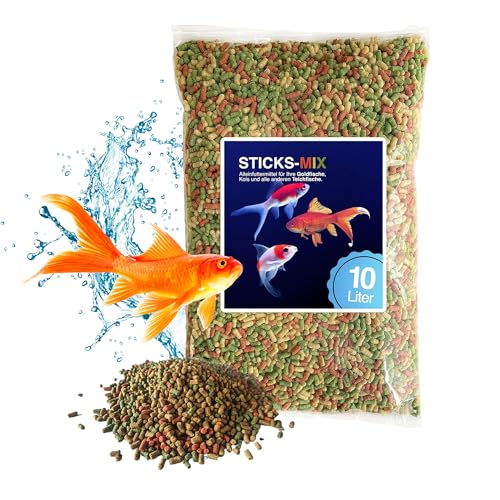Teich Sticks Mix bunt 10 Liter Beutel, Premium Alleinfuttermittel, Fischfutter, Koifutter, Goldfischfutter, Teichfutter, Teichfischfutter mit Vitaminen Tricolore, Nicht Trübend von Blumixx