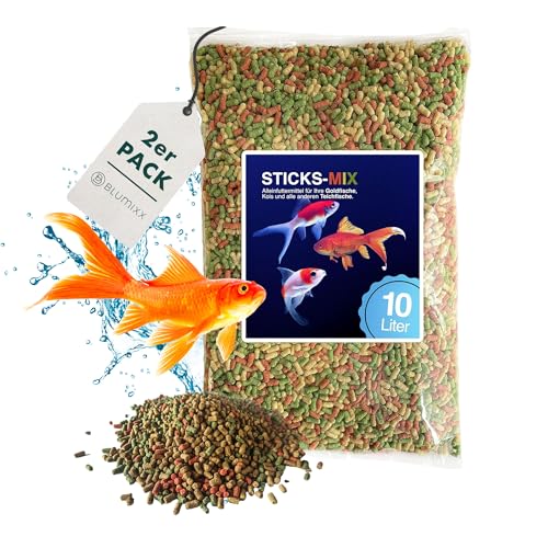 Teich Sticks Mix 20 Liter - Premium Alleinfuttermittel für Teichfische, Kois und Goldfische - Angereichert mit Vitaminen - Nicht Trübend von Blumixx