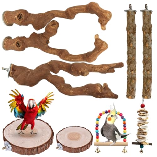 9 x Vogelsitzstange, Naturholzstange, stehende Pfote, Schleifgabel, Papageienkäfig, Zweig, Schaukel, Kauspielzeug, für Aras, Nymphensittiche, Sittiche, Wellensittiche, mittelgroße und große Vögel, 9 x Vogelsitzstange, Naturholzstange, stehende Pfote, Schleifgabel, Papageienkäfig, Zweig, Schaukel, Kauspielzeug, für Aras, Nymphensittiche, Sittiche, Wellensittiche, mittelgroße und große Vögel, von Blvtoios