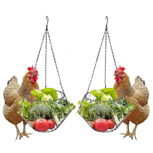 2 Stück hängende Hühner-Futterstation zum Aufhängen, faltbar, groß, für Geflügel, Gemüse, Obst, Futterkorb mit 40 cm langer Kette zum Aufhängen, Hühner-Gemüse-Ball, Hühner-Leckerli-Halter 2 Stück hängende Hühner-Futterstation zum Aufhängen, faltbar, groß, für Geflügel, Gemüse, Obst, Futterkorb mit 40 cm langer Kette zum Aufhängen, Hühner-Gemüse-Ball, Hühner-Leckerli-Halter von BlyeMichdi