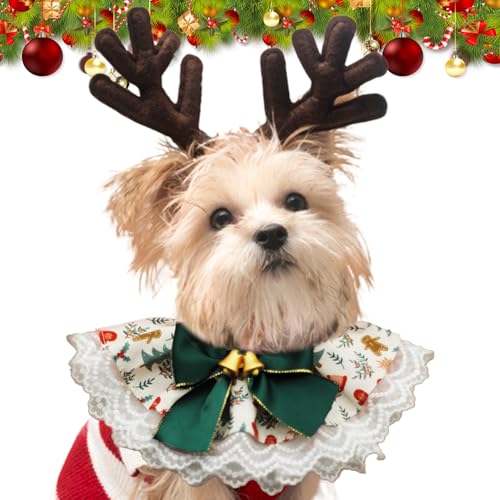 Hundehalstücher Weihnachten, verstellbare Hundehalstücher, Weihnachts-Lätzchen, Spitze, niedliches Haustierzubehör, wendbar, atmungsaktiv, Haustierschal für Katzen von Bmdjdq
