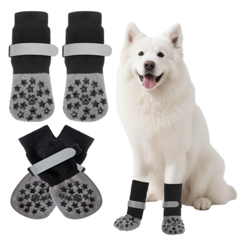 BnbnPup Hundesocken Anti Rutsch 2 Paar | Doppelseitige Pfotenschutz Socken mit Verstellbaren Klettverschlüssen | rutschfeste Traktionskontrolle für Hartholzböden (XL, 3D-Pfoten) von BnbnPup