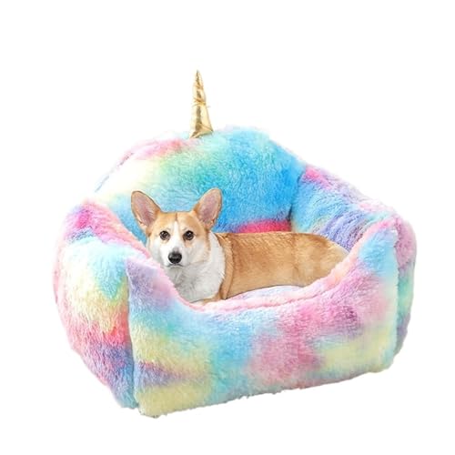 BoLinCo Gemütliches und süßes Haustierbett for kleine und mittelgroße Hunde, ganzjährig warme Hundeunterlage, perfekt auch for Katzen! (Color : Colorful Blue, Size : M 65 * 60 * 28CM) von BoLinCo