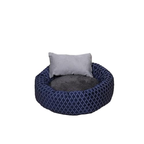 BoLinCo Katzenhaus, Sommer-Katzenbett mit Flauschiger Katzenmatte, Schlafmatte. Villa Katze liefert Haustier-Hundehaus for alle Jahreszeiten (Color : Striped Dark Blue, Size : L 46 * 35 * 15) von BoLinCo