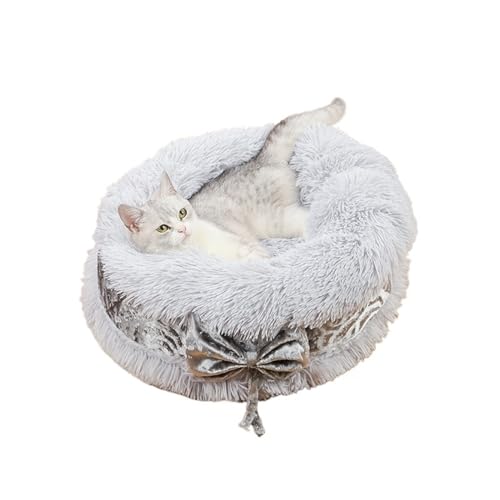 BoLinCo Niedliches Haustierbett im Schleifendesign mit Wärme, Plüschsamt, Gemütlichkeit und Komfort for Katzen und Hunde (Color : Grey, Size : Diameter 40cm) von BoLinCo