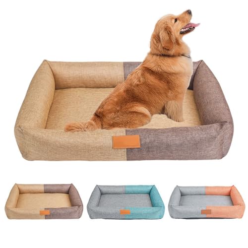 BoLinCo Versatile Square Cotton and Hemp Cat and Dog Bed with Detachable Zipper, Korean and Japanese Style Pet Sleeping Pad (Color : Gray orange, Size : 50 * 40 * 14cm) von BoLinCo