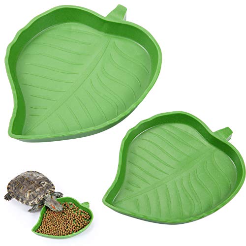 2 Stück Blatt Reptilienschale Lebensmittel Wasser Bowl Platte Schale für Schildkröte Corn Schlange Kriechen Haustier Trinken und Essen, 2 Größen von Boao