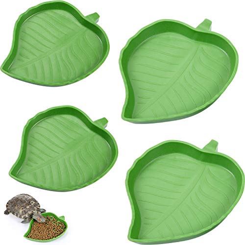 4 Stück Blatt Reptil Lebensmittel Wasser Schale Teller Dose für Schildkröte Corn Schlange Kriechen Haustier Trinken und Essen, 2 Größen von Boao