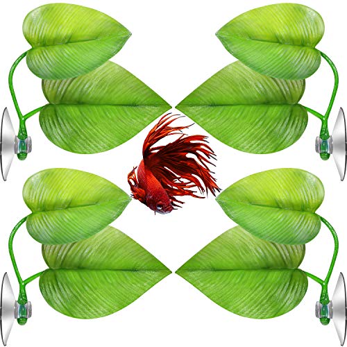 4 Stücke Betta Bett Blatt Hängematte für Betta Fisch, Leichter und Realistischer Ruhe Punkt, ohne BPA, Praktisch, Bequem und Sicher (Doppeltes Blatt) von Boao