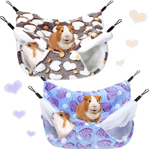 Boao 2 Stück Meerschweinchen, Ratten, Hängematte, Meerschweinchen, Hamster, Frettchen, Zubehör für kleine Tiere, Chinchilla, Papagei, Zucker, Glider, Eichhörnchen (lila, Kaffeefarbe, Herzmuster) von Boao