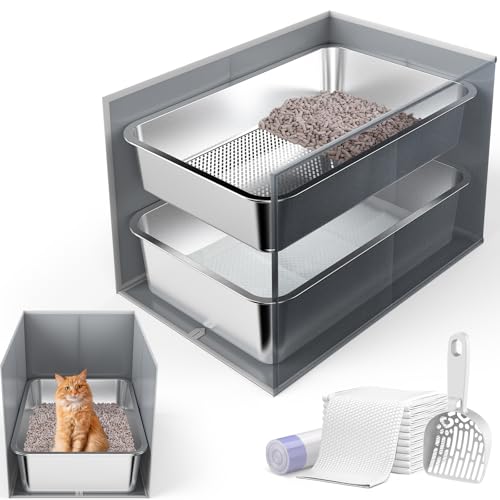 59,9 x 39,9 x 15,2 cm Edelstahl-Katzentoilette mit Katzentoilette mit Spritzschutz für große Katzen, mehrere Katzen, hochseitiges Sieben Katzentoilette für nicht klumpendes Streu, einfache Reinigung 59,9 x 39,9 x 15,2 cm Edelstahl-Katzentoilette mit Katzentoilette mit Spritzschutz für große Katzen, mehrere Katzen, hochseitiges Sieben Katzentoilette für nicht klumpendes Streu, einfache Reinigung von Bobbie & Laxi