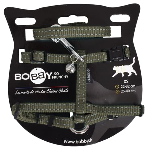 Bobby Safe – Katzengeschirr und Leine – Set mit Geschirr und Leine – Anti-Flucht, reflektierend, strapazierfähig, Khaki, Brustgröße 25-38, Gurtstärke 1 cm von Bobbi Brown