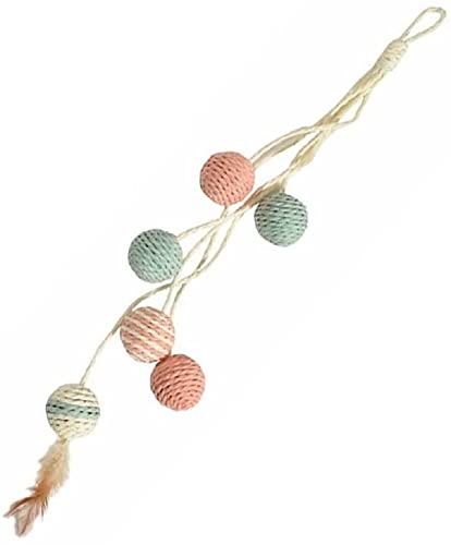 Bobby Bille – Kratzbaum Katzenspielzeug aus recyceltem Seil, mit Bällen und Federn, zum Aufhängen, Pink, 52 cm Bobby Bille – Kratzbaum Katzenspielzeug aus recyceltem Seil, mit Bällen und Federn, zum Aufhängen, Pink, 52 cm von Bobby