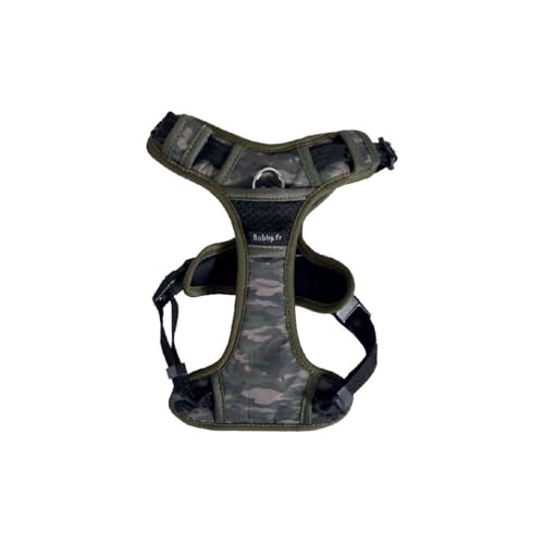 Bobby Camouflage Comfort Hundegeschirr Rückenlänge 25,5 cm mit Doppelring aus Metall, Farbe Khaki Camouflage, Größe S/Brustumfang 40-52 cm von Bobby
