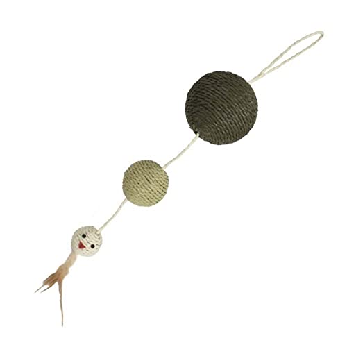Bobby Plume – Kratzbaum Katzenspielzeug aus recyceltem Seil, mit Bällen und Federn, zum Aufhängen, Grün, 55 x 12 cm von Bobby
