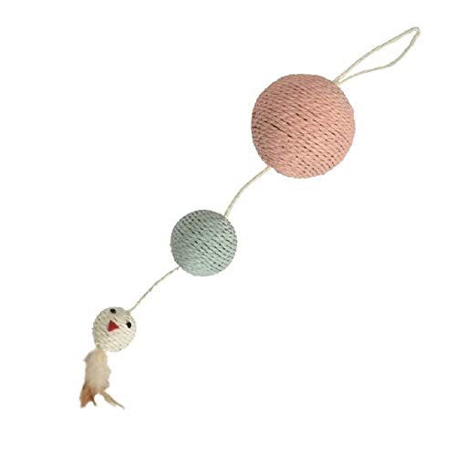 Bobby Plume – Kratzbaum Katzenspielzeug aus recyceltem Seil, mit Bällen und Federn, zum Aufhängen, Rosa, 55 x 12 cm Bobby Plume – Kratzbaum Katzenspielzeug aus recyceltem Seil, mit Bällen und Federn, zum Aufhängen, Rosa, 55 x 12 cm von Bobby