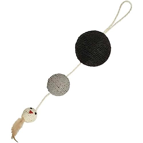 Bobby Plume – Kratzbaum Katzenspielzeug aus recyceltem Seil, mit Bällen und Federn, zum Aufhängen, Schwarz, 55 x 12 cm von Bobby