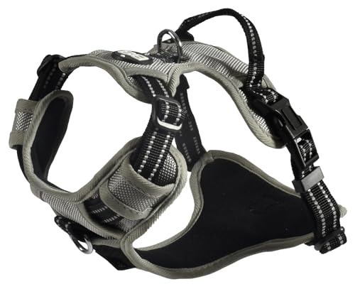 Bobby Rando Walk Hundegeschirr Größe XS, aus reflektierendem Nylon, verstellbare Schnallen mit sicherem Verschluss, einfach zu tragen, Grau Rundhalsausschnitt 20-32 cm, Brustumfang 36-43 cm von Bobby