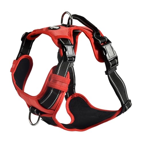 Bobby Rando Walk Hundegeschirr Größe XS, aus reflektierendem Nylon, verstellbare Schnallen mit sicherem Verschluss, einfach zu tragen, Rot Rundhalsausschnitt 20-32 cm, Brustumfang 36-43 cm von Bobby