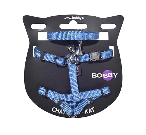 Bobby Safe – Katzengeschirr-Set mit Leine, Fluchtschutz, reflektierend, langlebig, blau, 25–38 x 10 cm von Bobby