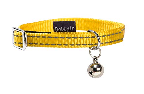 Bobby Safe – Katzenhalsband aus farbigem Nylon, widerstandsfähig, erstickungsfest, reflektierend, verstellbar, gelb – 30 x 1 cm von Bobby