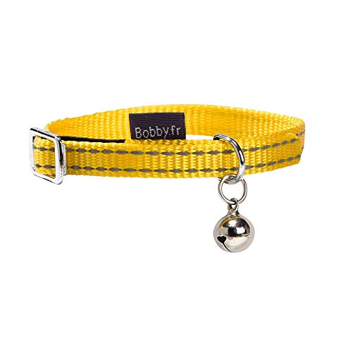 Bobby Safe – Katzenhalsband aus farbigem Nylon, widerstandsfähig, erstickungsfest, reflektierend, verstellbar, gelb – 30 x 1 cm von Bobby