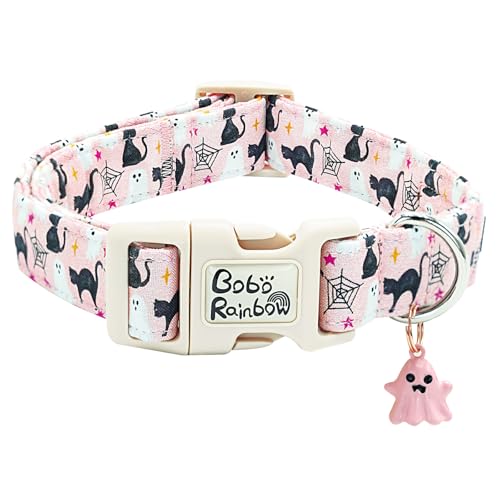 Bobo Rainbow Halloween-Hundehalsband, Geisterdruck, Haustier-Halsband, verstellbar, niedlich, leicht, Schnellverschluss-Schnalle, Urlaub, bequeme Baumwolle, Welpenhalsband, Geschenk für große Hunde von Bobo Rainbow