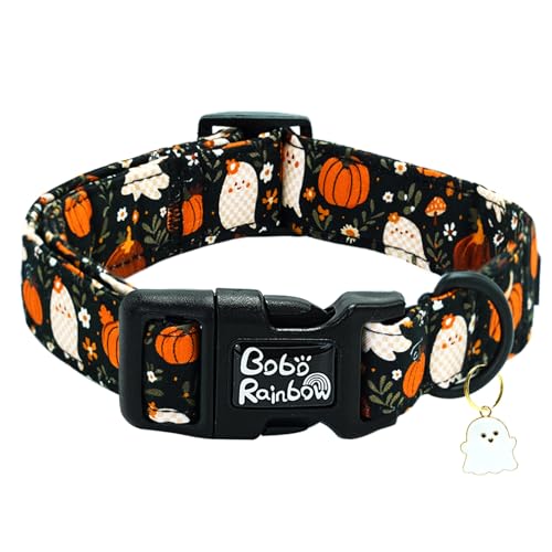 Bobo Rainbow Halloween-Hundehalsband, Geisterdruck, leicht, Schnellverschluss-Schnalle, Haustierhalsband, Herbst, Kürbis, verstellbar, niedlich, weich, Urlaub, bequem, Baumwolle, Welpenhalsband von Bobo Rainbow
