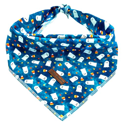 Bobo Rainbow Halloween-Hundehalstuch, 1 Stück, Geisterdruck, blau, Welpen-Halstuch, niedliches Herbst-Lätzchen, Schal, quadratisch, weich, Urlaubs-Hundehalstuch, Haustierhalstücher für kleine von Bobo Rainbow