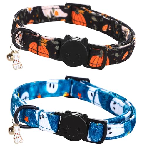 Bobo Rainbow Halloween-Katzenhalsband, 2 Stück, Urlaubskatzenhalsband, Geister-Katzenhalsband, Breakaway mit Kätzchen und Glockenanhänger, Sicherheitsschnalle, Haustierhalsband, niedliches von Bobo Rainbow