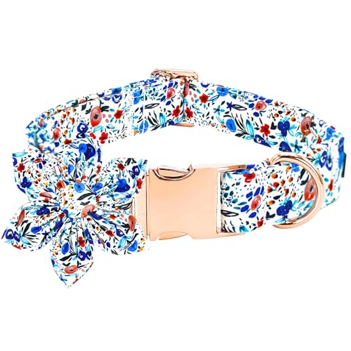 Bobo Rainbow Hundehalsband, Blumendruck, verstellbar, niedlich, weich, blau, florales Hundehalsband mit Blume, langlebig, Baumwolle, Welpenhalsband, Metallschnalle, Geschenk für X-Small Hunde Bobo Rainbow Hundehalsband, Blumendruck, verstellbar, niedlich, weich, blau, florales Hundehalsband mit Blume, langlebig, Baumwolle, Welpenhalsband, Metallschnalle, Geschenk für X-Small Hunde von Bobo Rainbow
