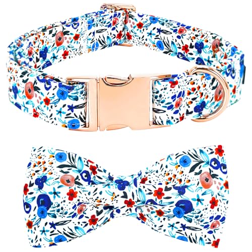 Bobo Rainbow Hundehalsband, Blumendruck, verstellbar, niedliches Haustierhalsband, weich, blau, mit Fliege, strapazierfähiges Hundehalsband, Baumwolle, Welpenhalsband, Metallschnalle, Geschenk für Bobo Rainbow Hundehalsband, Blumendruck, verstellbar, niedliches Haustierhalsband, weich, blau, mit Fliege, strapazierfähiges Hundehalsband, Baumwolle, Welpenhalsband, Metallschnalle, Geschenk für von Bobo Rainbow