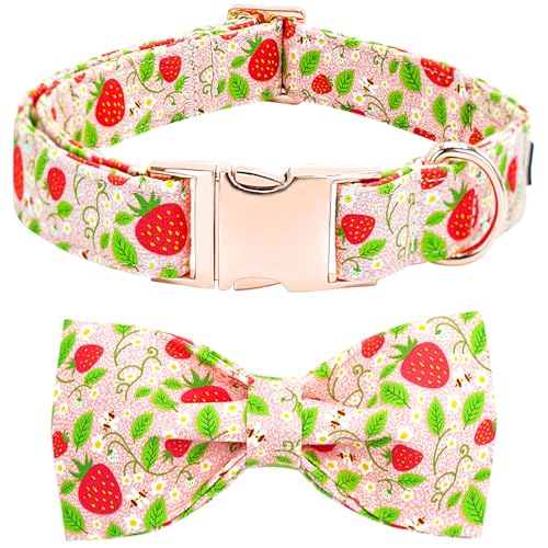 Bobo Rainbow Hundehalsband, Erdbeer-Druck, verstellbar, niedlich, weich, rosa, Hundehalsband mit Fliege, strapazierfähiges Hundehalsband, Baumwolle, Welpenhalsband, Metallschnalle, Geschenk für große Bobo Rainbow Hundehalsband, Erdbeer-Druck, verstellbar, niedlich, weich, rosa, Hundehalsband mit Fliege, strapazierfähiges Hundehalsband, Baumwolle, Welpenhalsband, Metallschnalle, Geschenk für große von Bobo Rainbow