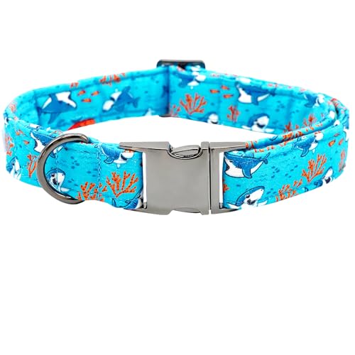 Bobo Rainbow Hundehalsband, Hai-Druck, Hundehalsband, langlebiges Metallhalsband, niedlich, blau, für Jungen, verstellbares Hundehalsband für große Hunde von Bobo Rainbow