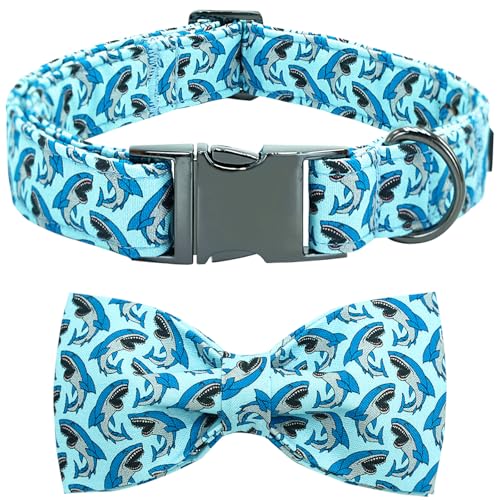 Bobo Rainbow Hundehalsband, Hai-Druck, verstellbar, niedlich, weich, blau, Hundehalsband mit Fliege, langlebig, Baumwolle, Welpenhalsband, Metallschnalle, Geschenk für X-Small Hunde Bobo Rainbow Hundehalsband, Hai-Druck, verstellbar, niedlich, weich, blau, Hundehalsband mit Fliege, langlebig, Baumwolle, Welpenhalsband, Metallschnalle, Geschenk für X-Small Hunde von Bobo Rainbow