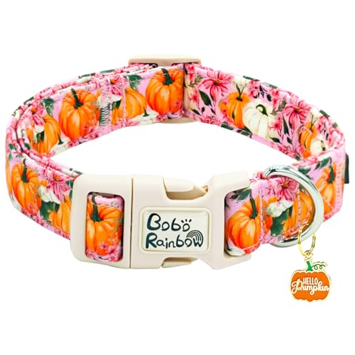 Bobo Rainbow Hundehalsband, Motiv: rosa Blume, Kürbisdruck, verstellbar, für Urlaub, niedlich, bequem, langlebig, leicht, Schnellverschluss-Schnalle, Geschenk für große Hunde von Bobo Rainbow