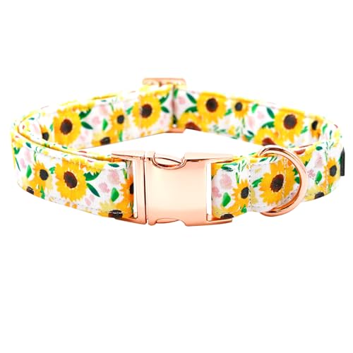 Bobo Rainbow Hundehalsband, Sonnenblumen-Druck, Hundehalsband, langlebiges Metallhalsband, niedliches Mädchen, verstellbares Hundehalsband für große Hunde von Bobo Rainbow