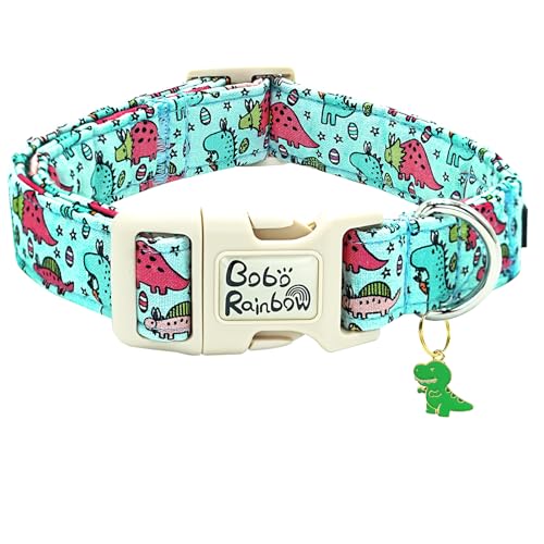 Bobo Rainbow Hundehalsband, blau, rosa, Dinosaurier-Druck, verstellbar, weich, bequem, Welpenhalsband, niedliches Baumwollhalsband, langlebiges Geschenk für große Hunde Bobo Rainbow Hundehalsband, blau, rosa, Dinosaurier-Druck, verstellbar, weich, bequem, Welpenhalsband, niedliches Baumwollhalsband, langlebiges Geschenk für große Hunde von Bobo Rainbow
