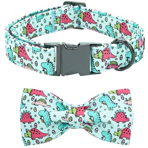 Bobo Rainbow Hundehalsband, blau, rosa, Dinosaurier-Druck, verstellbar, weich, niedlich, Baumwolle, Halsbänder mit Fliege, Frühling Sommer, Metallschnalle, Welpenhalsband, Geschenk für kleine Hunde Bobo Rainbow Hundehalsband, blau, rosa, Dinosaurier-Druck, verstellbar, weich, niedlich, Baumwolle, Halsbänder mit Fliege, Frühling Sommer, Metallschnalle, Welpenhalsband, Geschenk für kleine Hunde von Bobo Rainbow