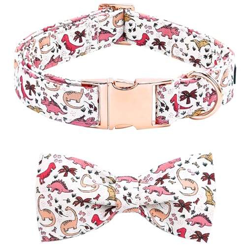 Bobo Rainbow Hundehalsband, rosa Dinosaurier-Druck, verstellbar, weich, niedlich, Baumwolle, Halsbänder mit Fliege, Frühling Sommer, Metallschnalle, Welpenhalsband, Geschenk für kleine Hunde Bobo Rainbow Hundehalsband, rosa Dinosaurier-Druck, verstellbar, weich, niedlich, Baumwolle, Halsbänder mit Fliege, Frühling Sommer, Metallschnalle, Welpenhalsband, Geschenk für kleine Hunde von Bobo Rainbow