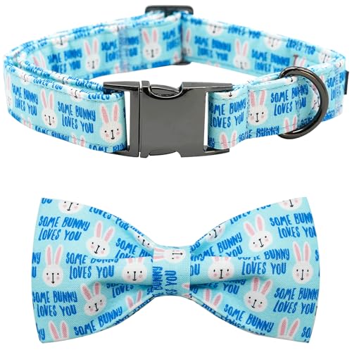 Bobo Rainbow Hundehalsband – Oster-Hundehalsband, Schleifen für Hunde, Fliege, niedlicher Hasen-Druck, verstellbares Hundehalsband, Mädchen, Haustiergeschenk, blaues Hundehalsband für mittelgroße, von Bobo Rainbow