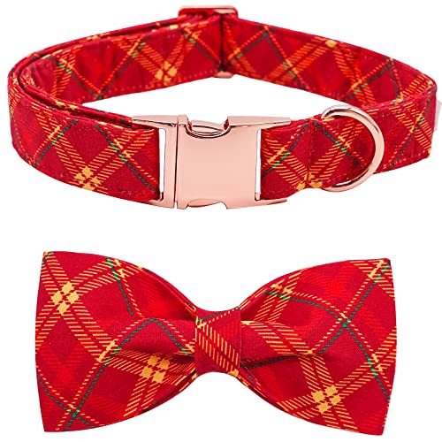 Bobo Rainbow Hundehalsband - Weihnachten Rot Plaid Hundehalsband Fliege Geschenk Weiche Fliege Halsband mit Schleife Verstellbare Metallschnalle Hundehalsband für mittelgroße Hunde von Bobo Rainbow