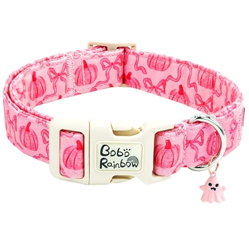 Bobo Rainbow Hundehalsband für Hunde, Motiv: rosa Kürbisdruck, verstellbar, Urlaub, niedlich, Baumwolle, Welpenhalsband, langlebig, leicht, Schnellverschluss-Schnalle, Geschenk für mittelgroße Hunde von Bobo Rainbow