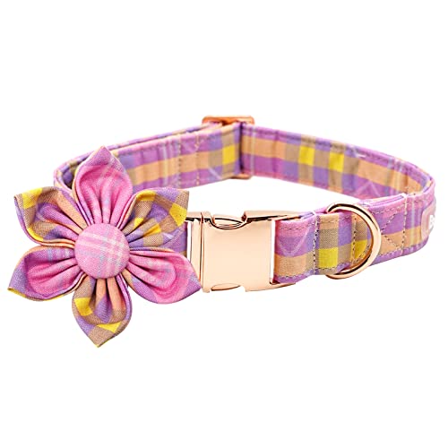 Bobo Rainbow Hundehalsband mit Blume, rosa kariert, verstellbar, für Hunde, Blume, Schleife, weibliches Mädchen, Haustierhalsband, niedliche Blumen, Duarmor-Hundehalsbänder für XL-große Hunde von Bobo Rainbow