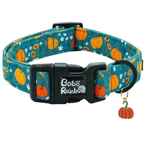 Bobo Rainbow Hundehalsband mit Kürbismuster, verstellbar, bequem, Welpenhalsband, Baumwolle, leicht, Schnellverschluss-Schnalle, Geschenk für große Hunde von Bobo Rainbow