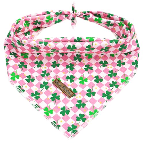 Bobo Rainbow Hundehalstuch, Trefoi-Aufdruck, St. Patrick's Day, Halstuch, Urlaubstuch, Frühlingstuch, Lätzchen, Schal, quadratisch, rosa, weich, für kleine, mittelgroße und große Hunde, 1 Stück von Bobo Rainbow
