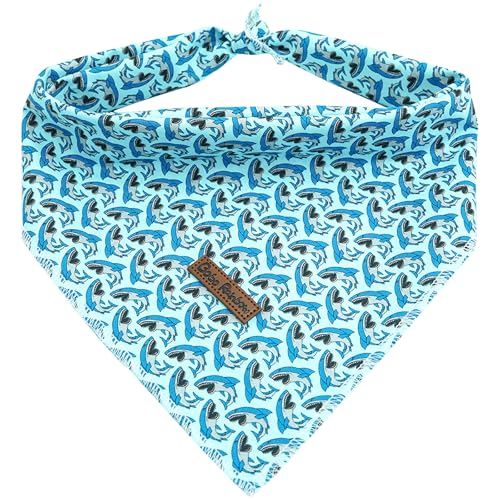 Bobo Rainbow Hundehalstuch mit Hai-Aufdruck, Blau, groß, Baumwolle, einzigartiges Design, kleine und große Hunde von Bobo Rainbow