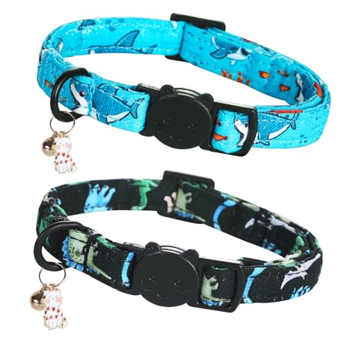 Bobo Rainbow Katzenhalsband, 2 Stück, Katzenhalsbänder, Hai und Dinosaurier, Katzenhalsband, mit Kätzchen und Glockenanhänger, Sicherheitsschnalle, verstellbar, niedliches Haustierhalsband für Jungen Bobo Rainbow Katzenhalsband, 2 Stück, Katzenhalsbänder, Hai und Dinosaurier, Katzenhalsband, mit Kätzchen und Glockenanhänger, Sicherheitsschnalle, verstellbar, niedliches Haustierhalsband für Jungen von Bobo Rainbow