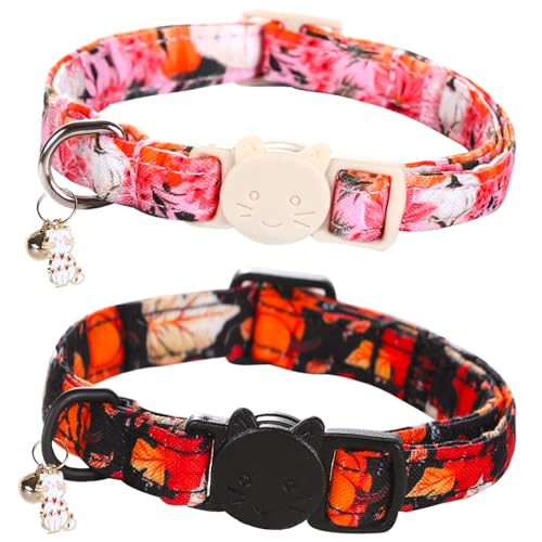Bobo Rainbow Katzenhalsband, 2 Stück, Urlaubskatzenhalsbänder, Kürbisdruck, Breakaway mit Kätzchen und Glockenanhänger, Sicherheitsschnalle, Haustierhalsband, niedliches Baumwollhalsband für Katzen Bobo Rainbow Katzenhalsband, 2 Stück, Urlaubskatzenhalsbänder, Kürbisdruck, Breakaway mit Kätzchen und Glockenanhänger, Sicherheitsschnalle, Haustierhalsband, niedliches Baumwollhalsband für Katzen von Bobo Rainbow